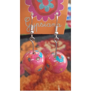 Funky Bobble Earrings - Pink Yellow Dot