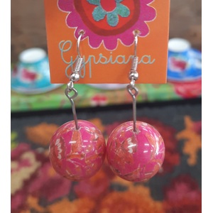 Funky Bobble Earrings - Pink & Orange Floral