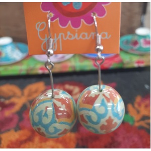 Funky Bobble Earrings by Anna Chandler - Mustard Blue Cream