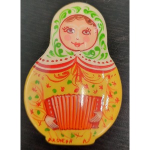 Babushka Matryoshka Nesting Doll Brooch | Hand Painted in Russia | Green