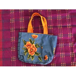 Orange Flower Tote Bag - Hand Made from Vintage Fabrics 