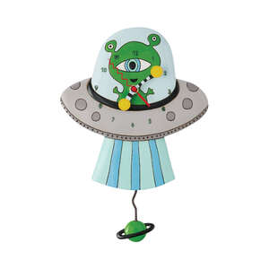 Time Travellor - Flying Spaceship - Wall Clock w Pendulum - Michelle Allen Designs 