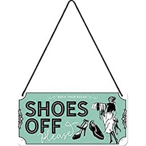 Shoes Off Please - Hanging Tin Sign 20 x 10 cm - Nostalgic Art