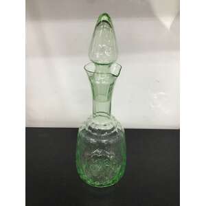 VINTAGE Optic Green Glass Decanter w Stopper - 31 cm Tall