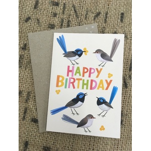 Blue Wren Happy Birthday Card