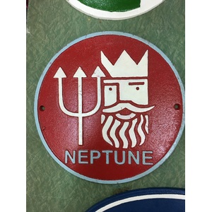 Round Neptune Oil Cast Iron Sign - Reproduction - 23.5 cm