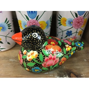 Paradise Parakeet Box - Paper Mache Trinket Box - Black Floral
