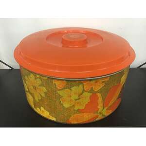1970's Willow Australia Orange Floral Cake Tin Canister - Large 