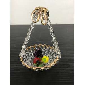 VINTAGE Miniature Spun Glass Fruit Basket - 7 cm Tall 