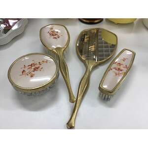 VINTAGE Dressing Table Set - Brush Mirror Trinket Dish - West German 