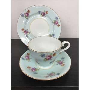 VINTAGE Aynsley Tea Cup Trio - Pale Blue Floral 