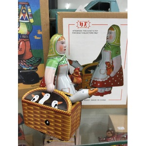 Wind Up Tin Toy - Lady Carrying A Goose