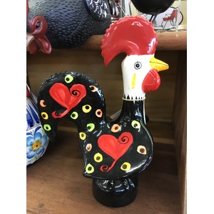 Black & White Rooster 290 mm Ceramic - Portuguese - Rooster of Luck & Happiness