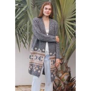 Wool Blend Longline Cardigan | Patterned Grey | S/M