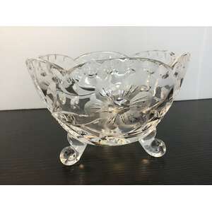 VINTAGE Crystal Bowl Tripod Feet | Small Size | Etched Flower | Scalloped Edge