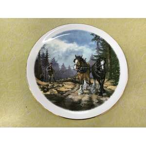 Duchess Bone China Display Plate | Draft Horses  Pulling Timber | Anthony Bailey | 22 cm Diameter