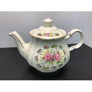 VINTAGE Sadler Teapot | White w Floral Design 