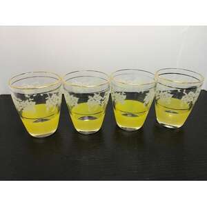 RETRO Drinking Glasses x 4 | Frosted Yellow w Grape Vine Motif