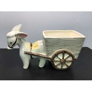 VINTAGE Ceramic Donkey & Cart Planter | Taiwan
