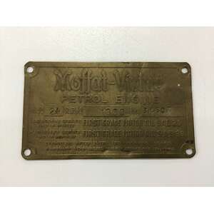 VINTAGE Moffat-Vrtue Petrol Brass Engine Badge Plate