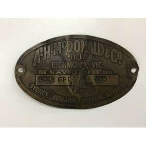 VINTAGE AH McDonald & Co Brass Engine Badge Plate
