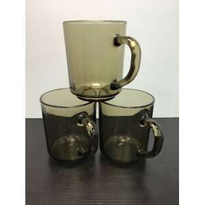 VINTAGE 1980's Arcoroc France Fume Smoked Glass Mugs x 3