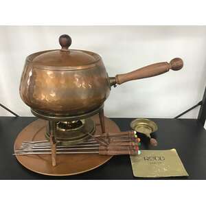 RETRO Rodd Japan Hammered Copper & Brass Fondue Pot Set - Complete