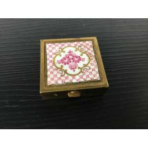 VINTAGE Portable Ashtray - Brass w Pink & White Enamel Lid 