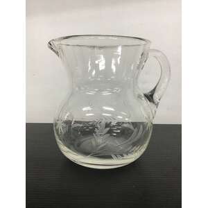 VINTAGE Etched Hand Blown Glass Jug - 12.5 cm Tall