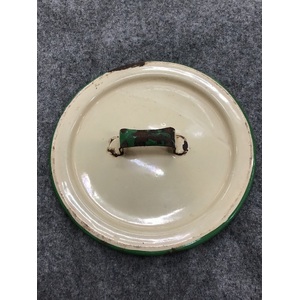 VINTAGE Cream & Green Enamel Canister Lid - 14.3 cm