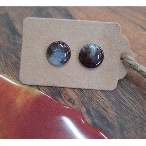 Resin Dot Stud Earrings - Brown & Silver Fleck
