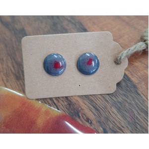 Resin Dot Stud Earrings - Grey & Red