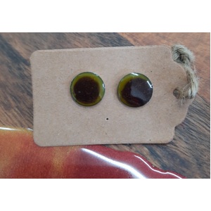 Resin Dot Stud Earrings - Yellow Green & Bronze Fleck