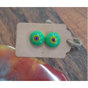 Resin Domed Stud Earrings - Lime Green & Red