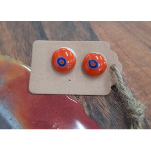 Resin Domed Stud Earrings - Orange & Blue