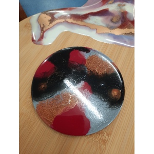 Singular Resin Circle Coaster - Fuchsia Black & Silver