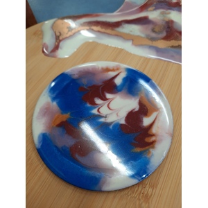 Singular Resin Circle Coaster - Maroon Blue & White