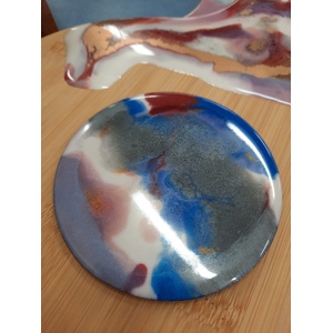 Singular Resin Circle Coaster - Maroon Blue & Grey