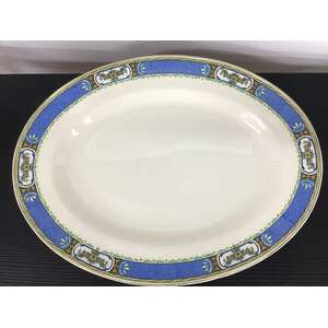 VINTAGE J&G Meakin Sol Oval Serving Plate - 31 x 23.5 cm - Blue & Green Border 