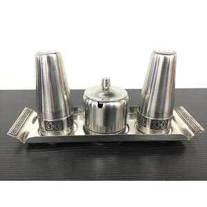 RETRO Wiltshire Burgundy Condiment Set - Salt Pepper Mustard & Tray 