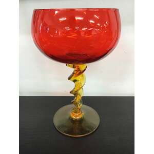 VINTAGE Empoli Twisted Stem Optic Compote - Red & Yellow - 25 cm Tall 