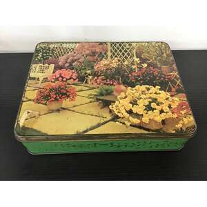VINTAGE Sweetacres  Toffee Tin - Garden Scene - 1 Lb Hinged Lid 