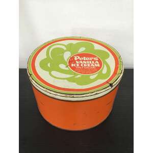 VINTAGE Peters WA Half Gallon Ice Cream Tin - Orange & Green 