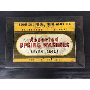VINTAGE Henderson's Assorted Spring Washers Storage Tin - Litho Printed