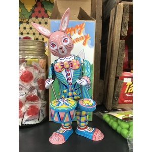 Happy Bunny Wind Up Tin Toy - Drumming Rabbit - 22 cm