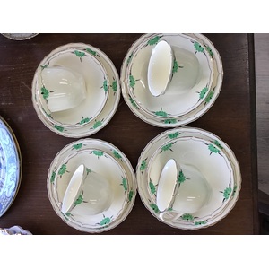 VINTAGE 1950's Burleigh Ware Cream & Green Tea Cup Trio x 4