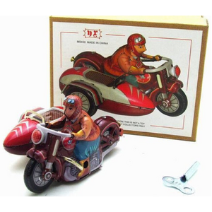 Wind Up Tin Toy - Motorcycle Side Car Red