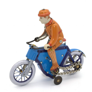 Bicycle Wind Up Tin Toy - Blue and Brown