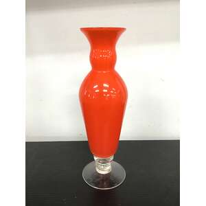 RETRO Orange Cased Glass Vase - Clear Footing - 23 cm Tall 