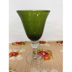 Green Wine Goblet w Clear Stem 